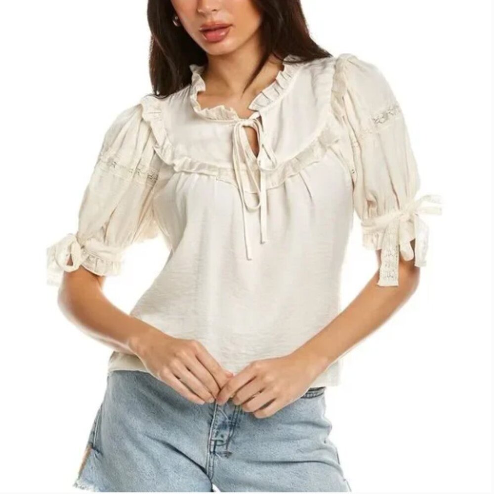 Stellah tie sleeve ruffle blouse- Ivory